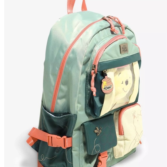 Disney Winnie the Pooh Multi-Pocket Backpack with Plush Pooh Bear Keychain NWT - Picture 2 of 4